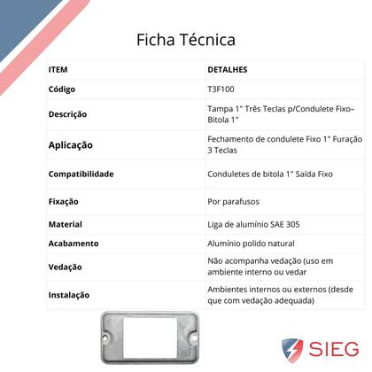 Imagem de 8 Tampa Condulete Fixo 3 Tecla Medida 1 Polegada Sieg