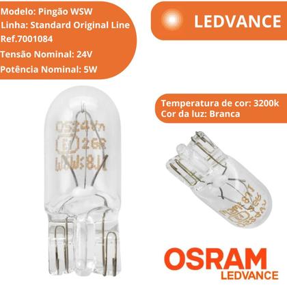 Imagem de 8 un Lâmpadas Pingão Especial Automotiva 5w 24v Ledvance Osram T10