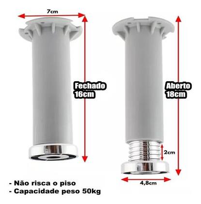 Imagem de 8 Unidade Pés Armário Itatiaia Cinza Com Regulagem De 16cm Até 18cm Cromado De Encaixe