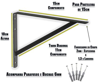 Imagem de 8 X Suporte Mão Francesa 15cm + Kit De Parafusos E Buchas