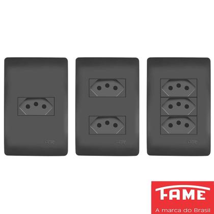 Imagem de 80un Interruptor Paralelo Three Way 3 Teclas 10A Com Placa 4x2 Habitat Black FAME