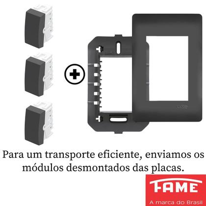 Imagem de 80un Interruptor Paralelo Three Way 3 Teclas 10A Com Placa 4x2 Habitat Black FAME