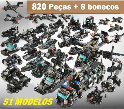 Imagem de 820 Peças Blocos Montar Polícia Swat Mega Caminhão + Mega