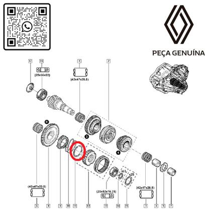 Imagem de 8200350047 - anel trava do engate da ré - motor 2.3 16v m9t - 2013 em diante - master ii / master iii / fluence