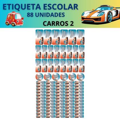 Imagem de 88 Etiquetas Escolares Personalizado Vinil Carros