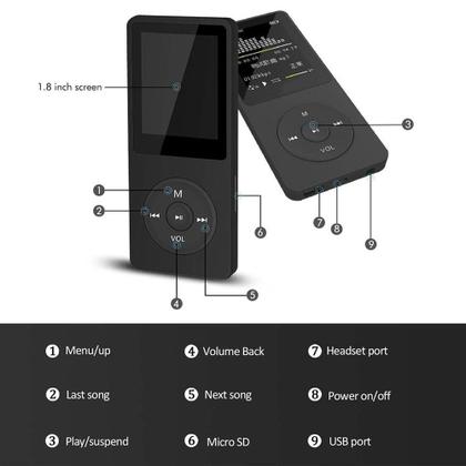 Imagem de 8GB MP3 player com fones de ouvido eBook alto-falante DAP music player com registro de tela HIFI MP3 player leitor de áudio mp3 player com rádio FM TF Jogadores HiFi