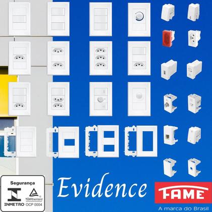 Imagem de 8un Interruptor Paralelo Three Way 2 Teclas 16A e Tomada Padrão 2P+T 20A Com Placa Evidence FAME