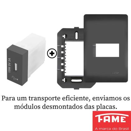 Imagem de 8un Tomada USB Bivolt 15W 5V 3A Com Placa Habitat Black FAME