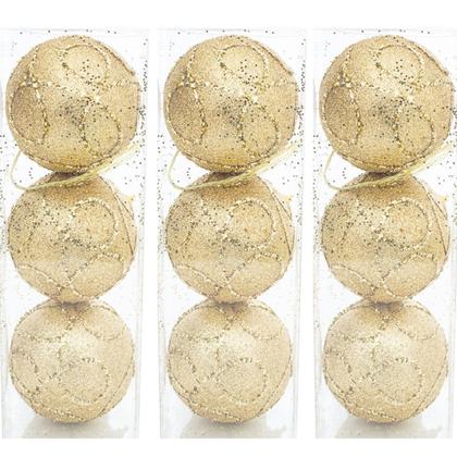Imagem de 9 Bola Dourada Glitter Árvore de Natal 8 CM Dourado Grande