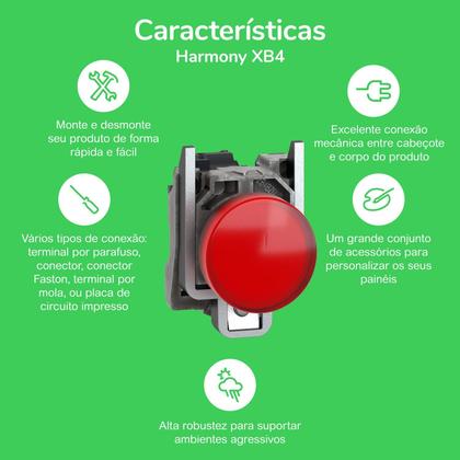 Imagem de 9 Botão Comando Metálico 1 Na 1 Nf 22mm Xb4ba45 Schneider Vermelho