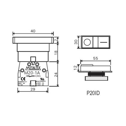 Imagem de 9 Botões Duplo De Plástico 1na+1nf 24v Vd/vm - Metaltex