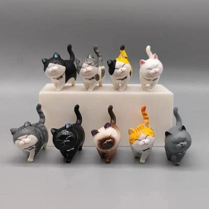 Imagem de 9 Estatuetas de Gato Kawaii - Enfeites Fofos para Jardim, Escritório e Mais