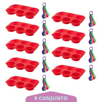 Imagem de 9 kit Forma Cupcake Sortida Silicone + Colher Medidora 5Pç