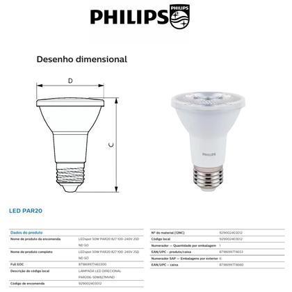 Imagem de 9 Lâmpadas Spot Led Par20 4.9W Bivolt Philips 2700K 525Lm