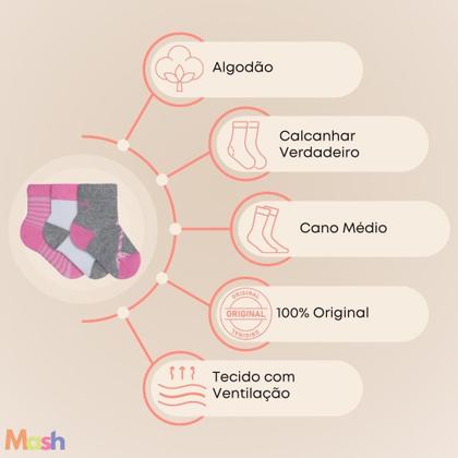 Imagem de 9 Pares de Meias Estampada Infantil Mash em Algodão Cano Médio Baby do 0 a 21 Menina e Menino