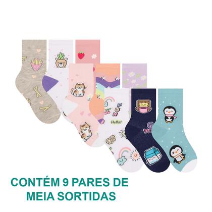 Imagem de 9 Pares Meias Infantil Selene Estampada Calcanhar Verdadeiro
