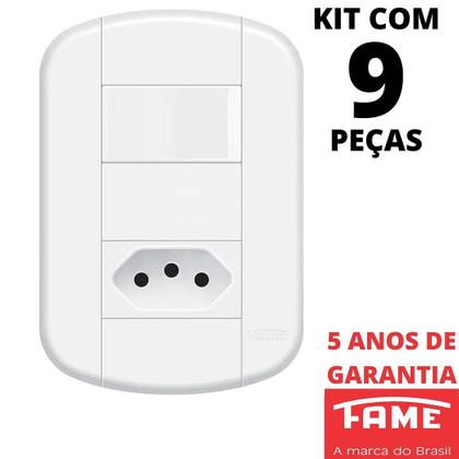 Imagem de 9un Interruptor Simples 16A e Tomada Padrão 2P+T 10A Com Placa Blanc Mais FAME