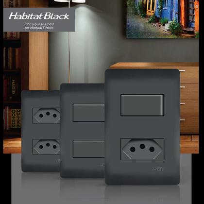 Imagem de 9un Interruptor Simples 2 Teclas 10A Com Placa 4x4 Habitat Black FAME