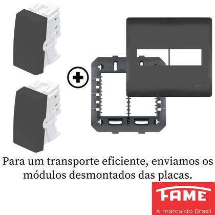 Imagem de 9un Interruptor Simples 2 Teclas 10A Com Placa 4x4 Habitat Black FAME