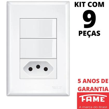 Imagem de 9un Interruptor Simples 2 Teclas 16A e Tomada Padrão 2P+T 20A Com Placa Evidence FAME