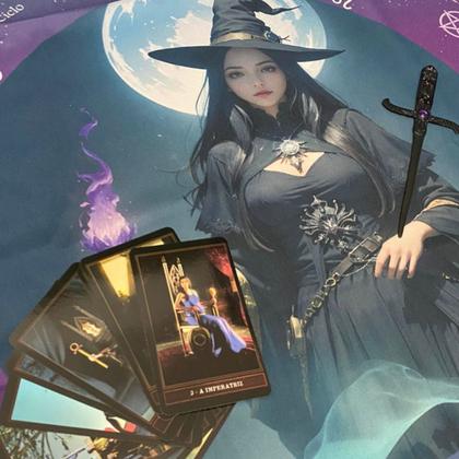 Imagem de A Legitima Toalha Jogo Cartas Bruxa Tocha Wicca 70x70cm Roxa