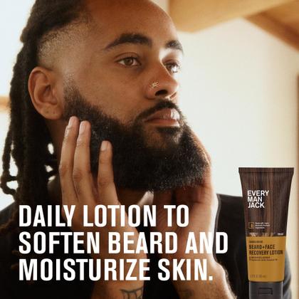 Imagem de A loção hidratante facial Every Man Jack Beard + alivia a pele seca e a coceira na barba  leve aroma de sândalo, feita com ingredientes de origem natural, como óleo de coco e hamamélis (pacote com 2)