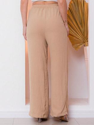 Imagem de A-Lows A&L Calça Feminina Wide Leg Flare Social Cintura Elástico Alfaiataria Pantalona tecido De Duna molinho e fresco Cores Verão Super Confortavel