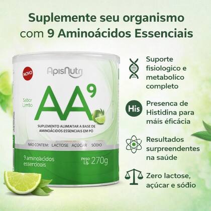 Imagem de AA9 - Aminoácidos Essenciais 270g Limão Apisnutri - SV