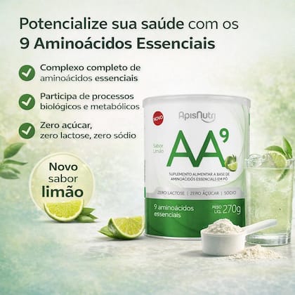 Imagem de AA9 - Aminoácidos Essenciais 270g Limão Apisnutri - SV