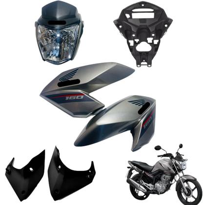 Imagem de Aba (Asa) Tanque Cg Fan 160 2016 Até 2021 + Tampa Lateral Farol Completo Rabeta Traseira 3 peças
