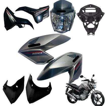 Imagem de Aba (Asa) Tanque Cg Fan 160 2016 Até 2021 + Tampa Lateral Farol Completo Rabeta Traseira 3 peças