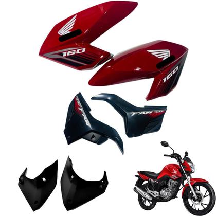 Aba do Tanque Cg Fan 160 modelo 2016 até 2021 Par de Complementos Tampa Lateral Paralama Rabeta Traseira 3 peças - Sportive Paramotos Imagem de Aba do Tanque Cg Fan 160 modelo 2016 até 2021 Par de Complementos Tampa Lateral Paralama Rabeta Traseira 3 peças