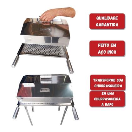 Imagem de Abafador De Inox 38cm + Pedra Refratária 35cm Churrasqueira