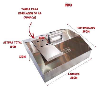 Imagem de Abafador De Inox 38cm + Pedra Refratária 35cm Churrasqueira