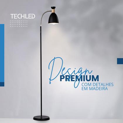 Imagem de Abajur de chão flexivel luminaria chao articulada piso detalhe em madeira Techled