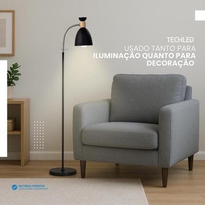 Imagem de Abajur de chão flexivel luminaria chao articulada piso detalhe em madeira Techled