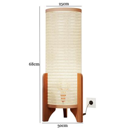 Imagem de Abajur de Chão Luminária Moderna Rattan Tela Indiana Madeira