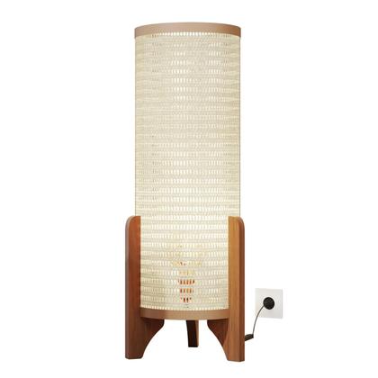 Imagem de Abajur de Chão Luminária Moderna Rattan Tela Indiana Madeira