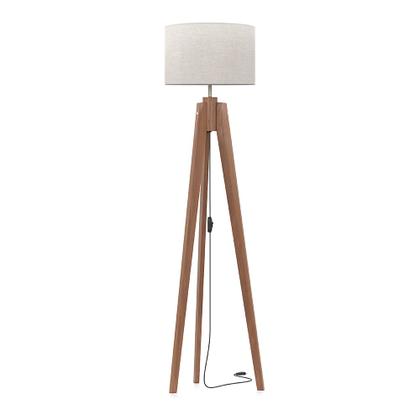 Imagem de Abajur de Chao Roma Tripe Madeira Macica Design Moderno Sala Estar Quarto Leitura - Cupula Palha