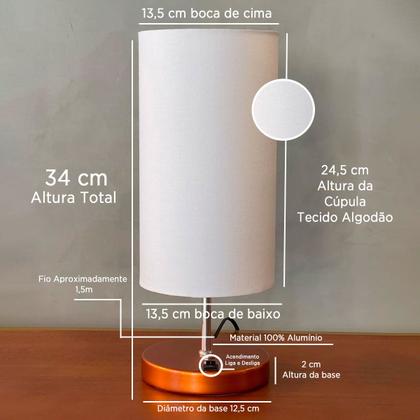 Imagem de Abajur De Mesa Clássico Redondo Com Interruptor Com Cúpula Para Decoração Casa e Sala Estar, Quarto Cabeceira de Cama, Escritório leitura