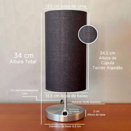 Imagem de Abajur De Mesa Clássico Redondo Com Interruptor Com Cúpula Para Decoração Casa e Sala Estar, Quarto Cabeceira de Cama, Escritório leitura