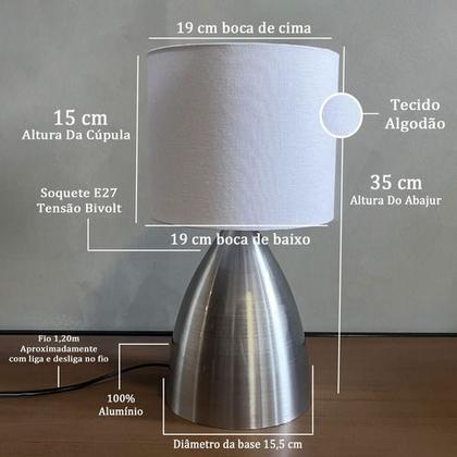 Imagem de Abajur de Mesa Cone Escovado Com Cúpula Para Decoração Casa e Sala, Quarto Cabeceira de Cama e Escritório leitura