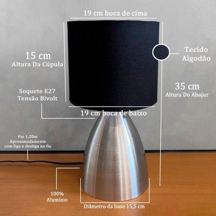 Imagem de Abajur de Mesa Cone Escovado Com Cúpula Para Decoração Casa e Sala, Quarto Cabeceira de Cama e Escritório leitura