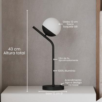 Imagem de Abajur de Mesa Luminária Moderno Jabuticaba Com Vidro Globo 12CM Para Sala, Quarto, Cama e Cabeceira, Escritório, Corredor