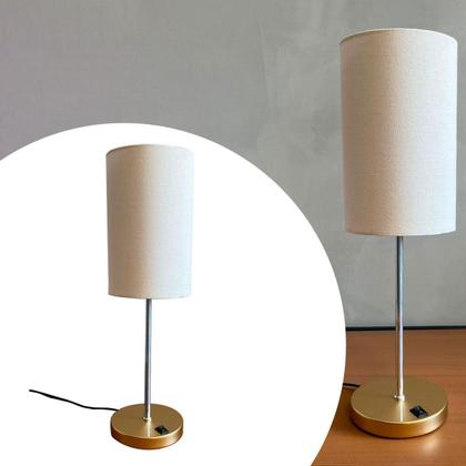 Imagem de Abajur de Mesa Redondo Escovado Dourado Com Interruptor Com Cúpula Para Sala, quarto, Cama, Cabeceira, Corredor, Escritório