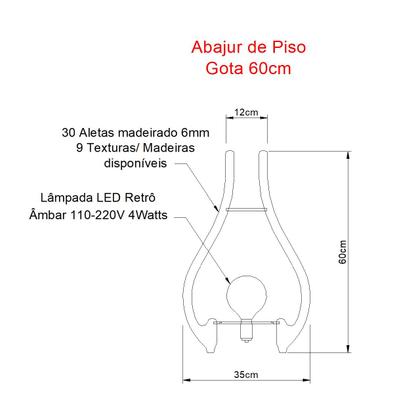 Imagem de Abajur gota 60cm aletado madeira rustico 