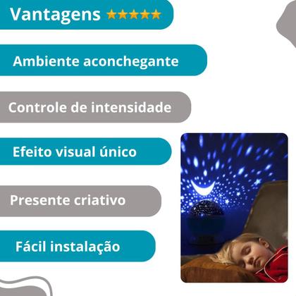 Imagem de Abajur Infantil Luz Estrela Projetor Premium Giratório