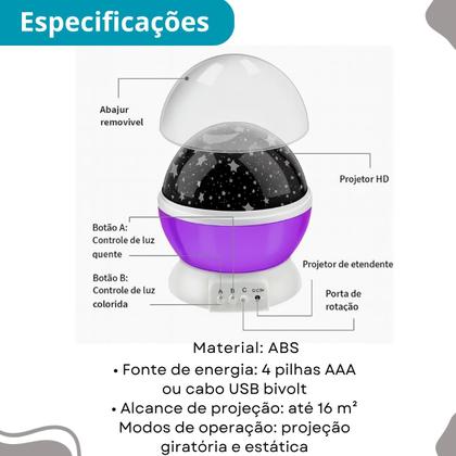 Imagem de Abajur Infantil Luz Estrela Projetor Premium Giratório