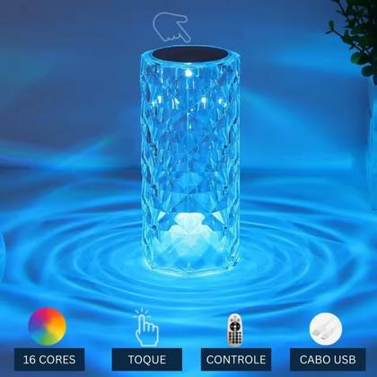 Imagem de Abajur Led Luminaria De Mesa Cristal Usb C/Controle 16 Cores