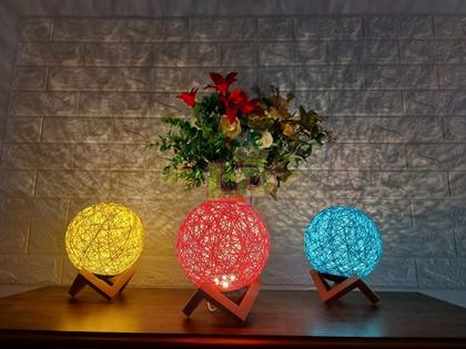 Imagem de Abajur Luminária Bola Luz Barbante Enfeite Mesa Decoração